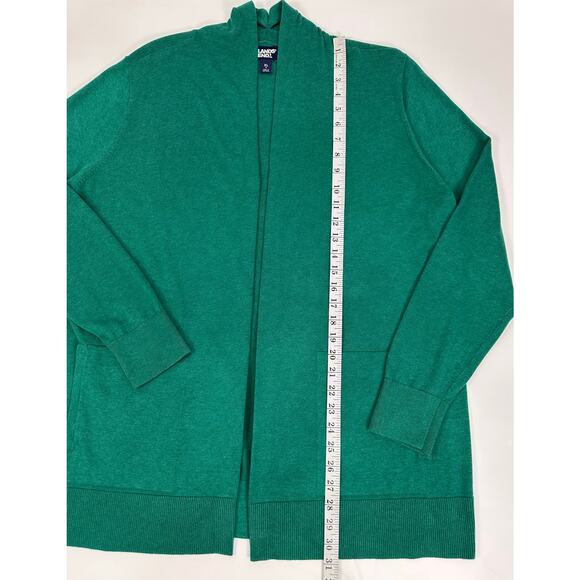 Lands’ End Women’s XL Emerald Green Open Front Long Cardigan Sweater - Picture 9 of 13